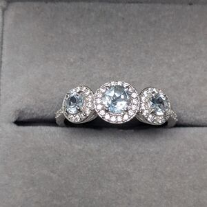 925 Sterling Silver Blue & White Topaz Ring 1.35ct Rhodium Plated Size 10 New